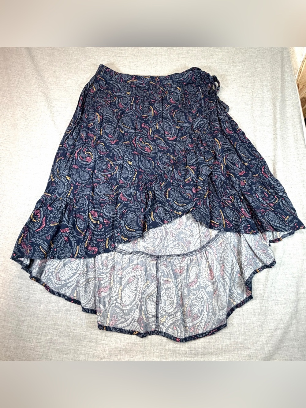 SO Navy Paisley High-Low Wrap Skirt with Pink & Yellow Accents